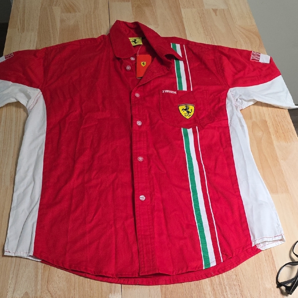 Ferrari Red Button Down Shirt with Italian Stripe